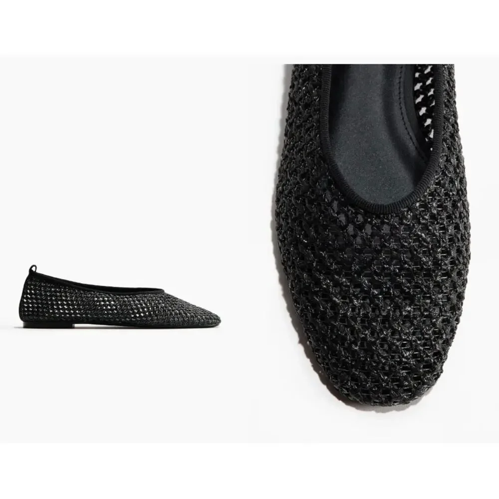 NWT H&M Braided Flats Black Woven Ballet Flats EU 38 US 7